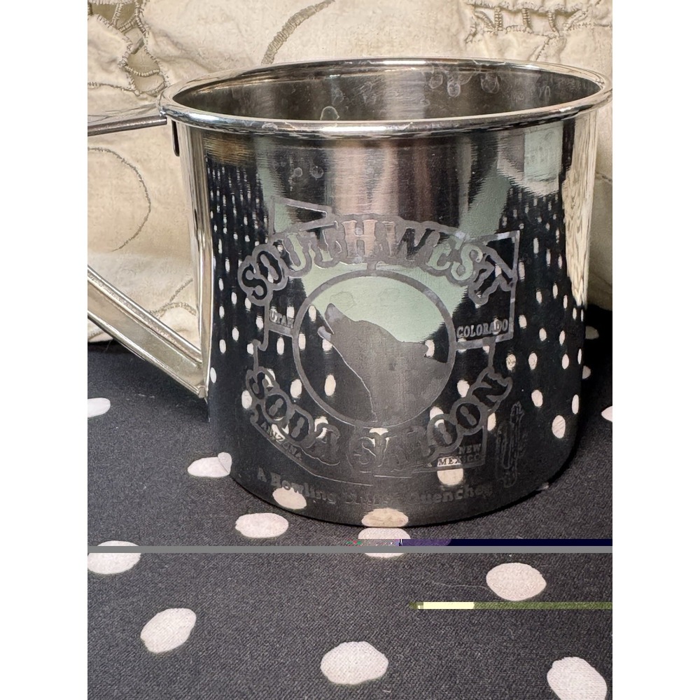 Southwest Soda Saloon Metal Mug Wolf Howling Handle
